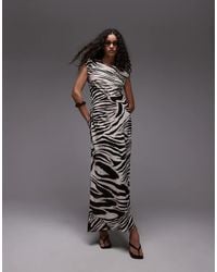 Mango - Vestito Midi Zebrato Con Scollo A Barchetta - Lyst