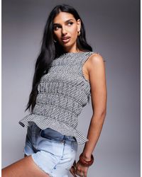 River Island - Shirred Gingham Tank Top - Lyst