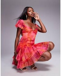 ASOS - Vestido Corto Con Estampado, Cintura Baja Y Falda De Corte Amplio De - Lyst
