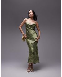 TOPSHOP - Cowl Midi Slip Dress With Placement Lace - Lyst