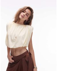 ASOS - Top Color Latticello Con Fondo A Palloncino Raccolto E Spalle Imbottite - Lyst