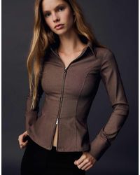 Bershka - Zip-up Long Sleeve Fitted Shirt - Lyst