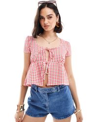 ASOS - – milchmädchen-oberteil mit geschnürter vorderseite und rotem vichy-karo - Lyst
