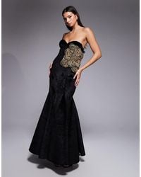 ASOS - Structured Velvet Godet Maxi Dress With Floral Embellishment - Lyst