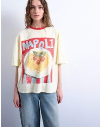 TOPSHOP - Camiseta Extragrande Con Ribetes En Contraste Y Estampado Gráfico "Napoli" De -Blanco - Lyst