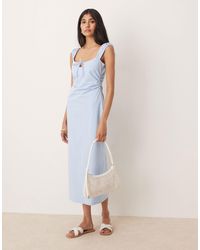 ASOS - Ruched Cap Sleeve Tie Front Midi Dress - Lyst