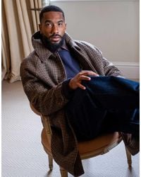 TOPMAN - Manteau oversize en laine brossée à carreaux - marron - Lyst