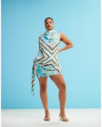 ASOS - Asos design curve - robe courte drapée à col montant et imprimé foulard - Lyst
