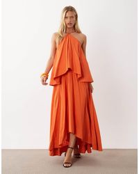 ASOS - Halter Volume Double Layer Open Back Maxi Dress - Lyst