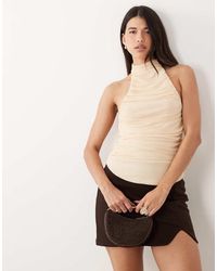 ASOS - Super Gerimpelde Haltertop Van Mesh - Lyst