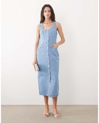Nobody's Child - Cotton Denim Button Down Fitted Midi Dress - Lyst