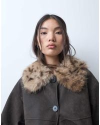 Reclaimed Vintage - Contrast Animal Faux Fur Distressed Leather Jacket - Lyst