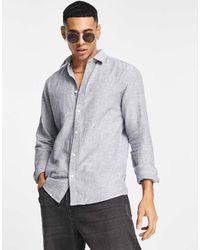 Only & Sons - Camisa Azul Jaspeado De Manga Larga De Mezcla De Lino De -Azul Marino - Lyst