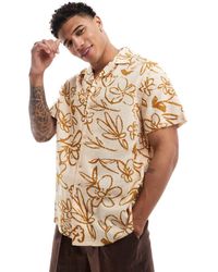 ASOS - Camisa Beis Holgada Con Solapas Y Estampado De Flores De Tejido Efecto Lino De -Beis Neutro - Lyst