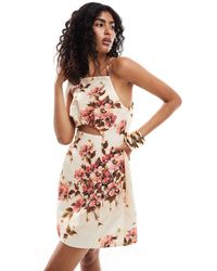 ASOS - – strukturiertes minikleid mit abstraktem blumenmuster, eckigem ausschnitt, überkreuztem rücken und cut-out - Lyst
