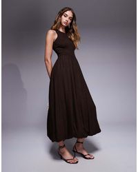 River Island - Puffball Linen Midi Dress - Lyst