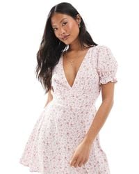Miss Selfridge - Printed Spun V Neck Mini Tea Dress - Lyst