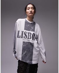 TOPSHOP - T-shirt skater sportiva ardesia a maniche lunghe con grafica "lisboa" - Lyst