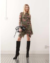 Collusion - Slinky Rose Printed Asymmetric Mini Dress - Lyst