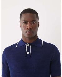 SELECTED - Polo Azul Oscuro Con Solapas En Contraste De Punto - Lyst