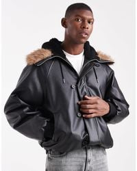 ASOS - Oversized Bomber Jacket With Faux Fur Hood - Lyst