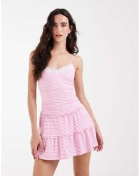 Hollister - Lace Trim Strappy Tiered Mini Dress With Built - Lyst