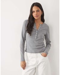 Abercrombie & Fitch - Ribbed Long Sleeve Crew Neck Henley Top - Lyst