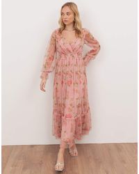 ANAYA - Floral Print Faux Wrap Long Sleeve Midaxi Dress - Lyst