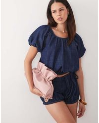 ASOS - Denim Bubble Hem Short Co Ord - Lyst
