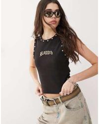 The Ragged Priest - Singlet Crop Top With Eyelet Detailing - Lyst