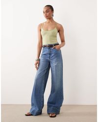 ASOS Asos Design Petite Wide Leg Jeans With Crease Front And Belt in ...