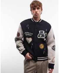 AllSaints - Chase Patch Knit Varsity Cardigan - Lyst
