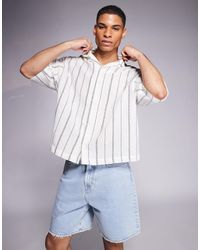 ASOS - Chemise coupe carrée oversize à rayures en tissu texturé avec col à revers - vert et - Lyst