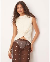 ASOS - Twist Front Top With Grown On Neck - Lyst