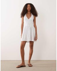 Miss Selfridge - Broderie Halterneck Corset Mini Dress - Lyst