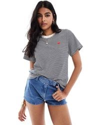 Jdy - Camiseta Color Crema Y Azul Marino A Rayas De Corte Cuadrado De - Lyst