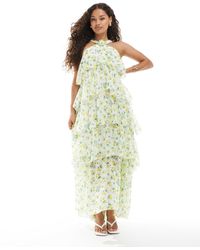 Vero Moda - Felicia Halter Neck Tiered Maxi Dress With Corsage Detail - Lyst