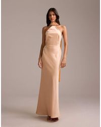 ASOS - Bridesmaids Halter Neck Satin Maxi Dress With Scarf Detail - Lyst