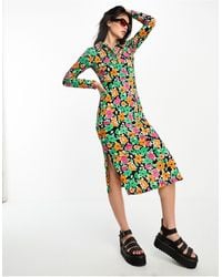 ONLY - Vestido camisero midi multicolor con estampado floral exclusivo - Lyst