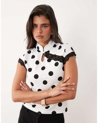 ASOS - Cap Sleeve With Mandarine Collar With Lace Detail Top - Lyst