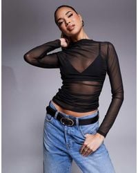 ASOS - Long Sleeve Ruched Side Mesh Top - Lyst