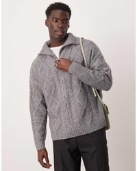 ASOS - Jersey Extragrande Con Cremallera Corta De Punto De Ochos Grueso De Mezcla De Lana De - Lyst