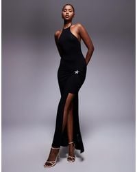 ASOS - Halter Neck Maxi Dress With Split And Starfish Trim Detail - Lyst