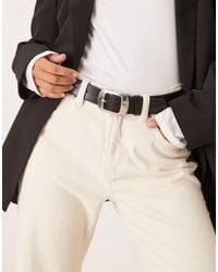 Mango - Faux Leather Belt With Silver Oval Buckle - Lyst