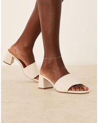 Asos Design Wide Fit - – honeycomb – mules aus naturfarbenem leinen mit mittelhohem absatz, weite passform - Lyst