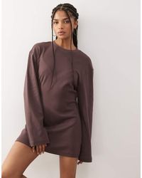 Monki - Mini T-Shirt-Jurk Met Aansluitende Taille En Lange Mouwen - Lyst