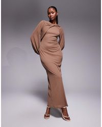 ASOS - Long Sleeve Twist Neck Detail Midi Dress - Lyst
