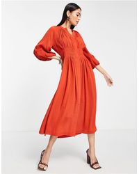 Dagmar French Connection Cora Pleated Midi Dress - Red