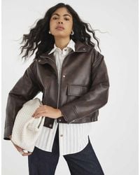 River Island - Faux Leather Funnel Neck Bomber Jacket - Lyst