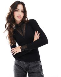 ONLY - Long Sleeve Lace Insert Top - Lyst